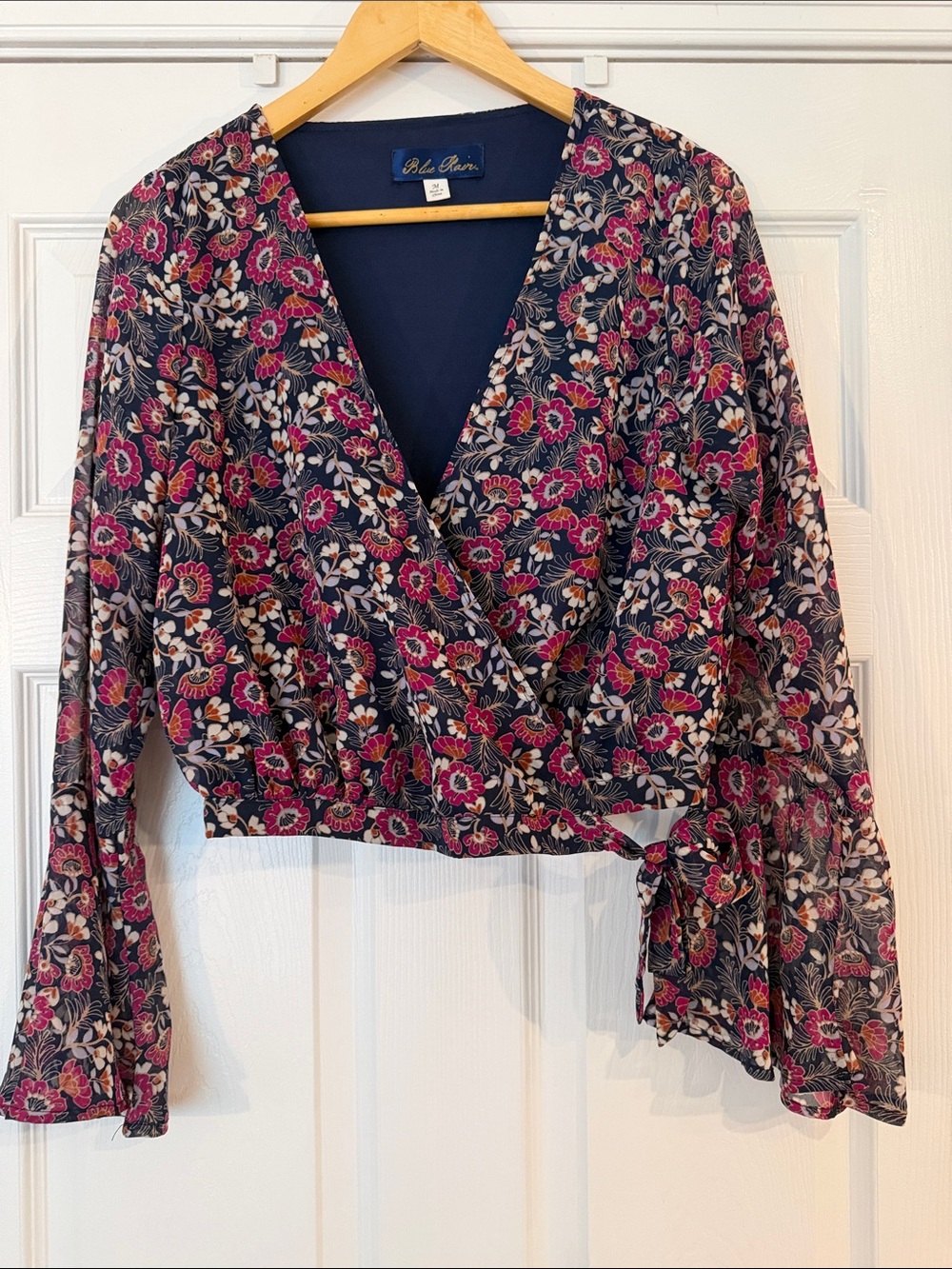 Blue Rain Floral Wrap Blouse Medium